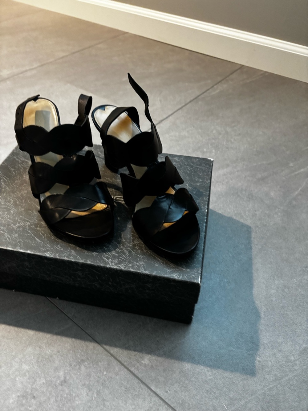 Via Spiga Black Multi-Strap High Heel Sandals